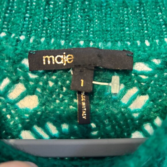 Maje Mohair Blend Green Crew Neck Crochet Long Sleeve Sweater - Picture 4 of 10
